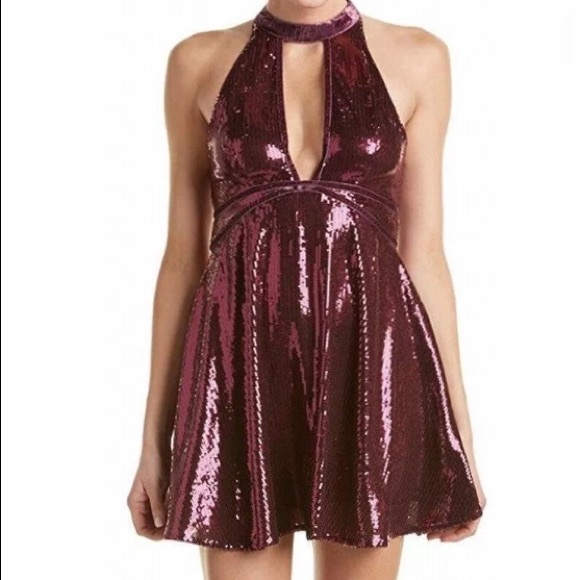{Free People} Plum Sequined Mini Cocktail Dress - Picture 6 of 7